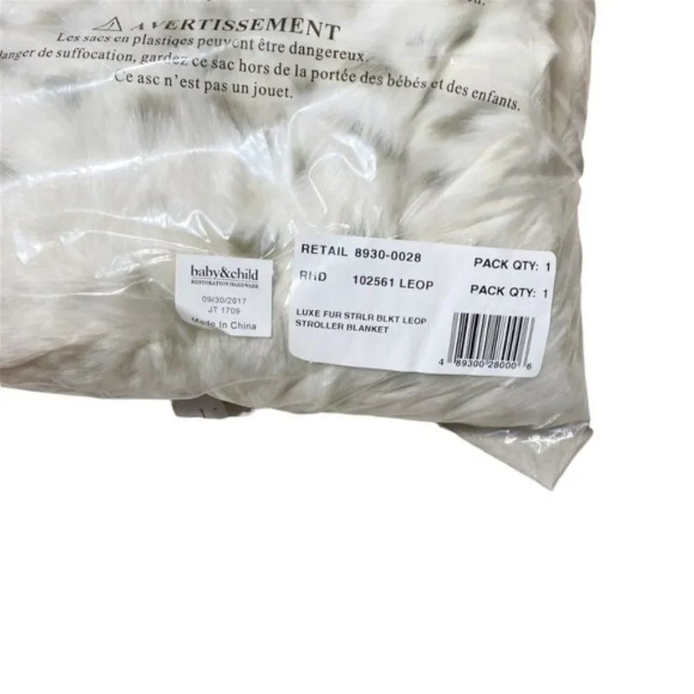 RESTORATION HARDWARE BABY LUXE FAUX FUR STROLLER BLANKET SNOW LEOPARD